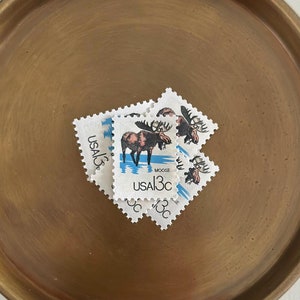 Moose Vintage Stamp // Brown & Blue // 13 Cents // 1978 // Set of 5