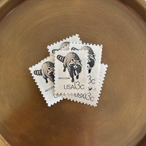 Raccoon Vintage Stamp // Black & White // 13 Cents // 1978 // Set of 5