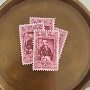 Lafayette Bicentenary Vintage Stamp // Pink // 3 cents // 1957 // Set of 10