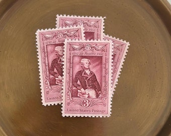Lafayette Bicentenary Vintage Stamp // Pink // 3 cents // 1957 // Set of 10