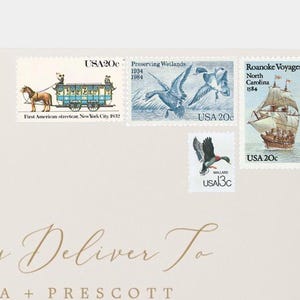 Blue & Neutral // Cool Tones // Curated Vintage Postage Set of 5 // 73 cents Each