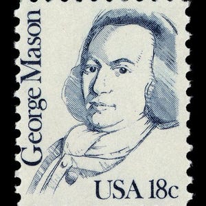 Timbre-poste vintage bleu / George Mason / 18 cents / 1981 / Vendu par lot de 5