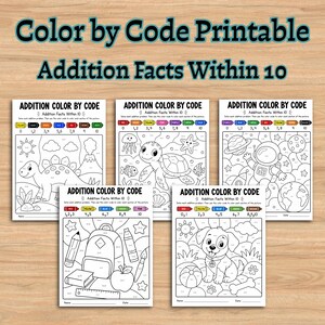 Addition Within 10 Color by Code Worksheets | Kindergarten & 1st Grade Math | Addition Facts Printable