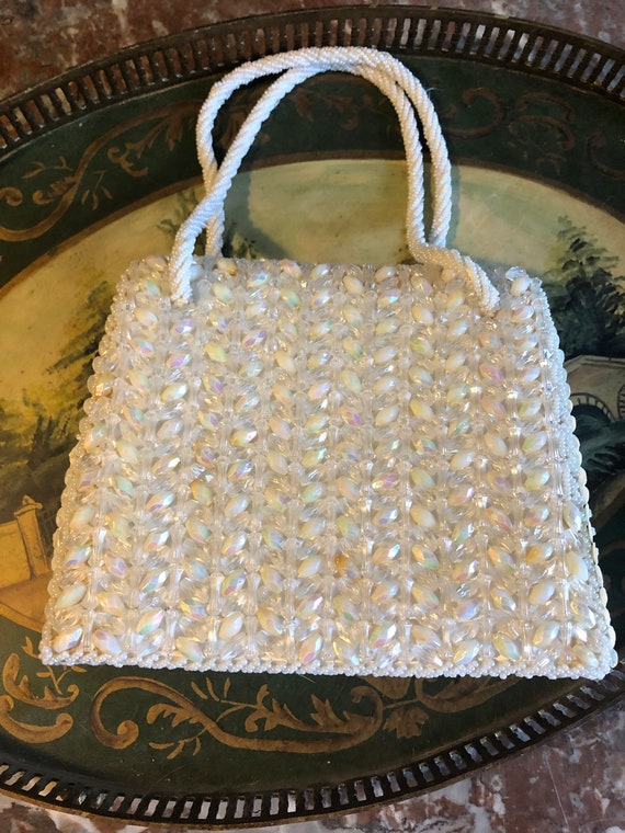 Vintage Ivory Beaded and Sequined Small Purse, Cl… - image 2