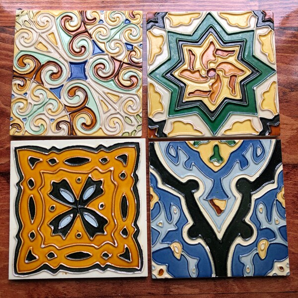 Vintage Boho Ethnic Tiles - Previously Used Tiles - Upcycle Tiles - Decorative Tiles - Hand Painted Tiles