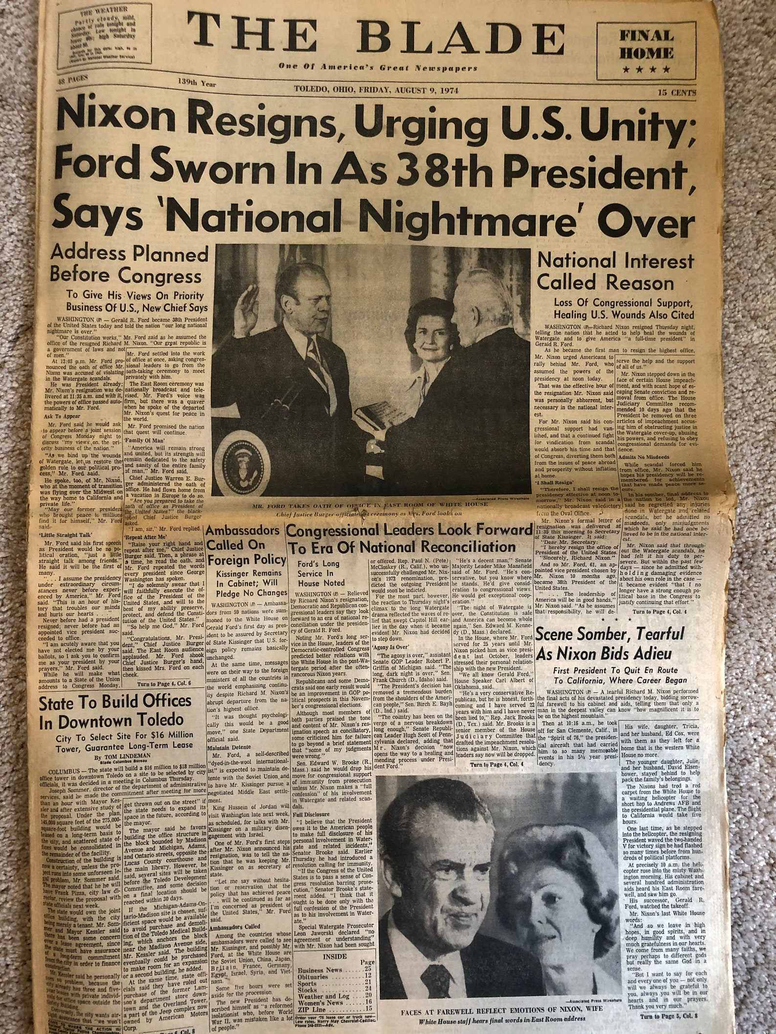 Vintage The Blade Newspaper Toledo Ohio August 9 1974 Etsy