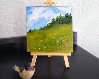 Original tiny landscape painting,  small landscape painting, original tiny landscape painting, tiny desk landscape painting