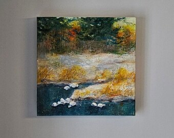 Original  10" x 10"Acrylic Painting Original acrylic,  Winter Stream painting, Original acrylic, Original Landscape painting