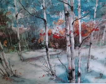 Birch Tree Print, Winter Birch, Birch Tree Print, Winter Snow Print, Winter Birch Forest, Blue Trees