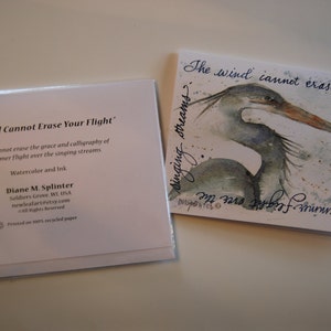 Blue Heron Greeting and Note Card, Heron Card, Bird Greeting Card, Crane, Bird Lover Card, Watercolor Blue Heron card, Watercolor Heron image 5