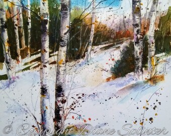 Birch Tree Print, Winter Birch, Birch Tree Print, Winter Snow Print, Winter Birch Forest, Blue Trees, Winter Birches, Birches