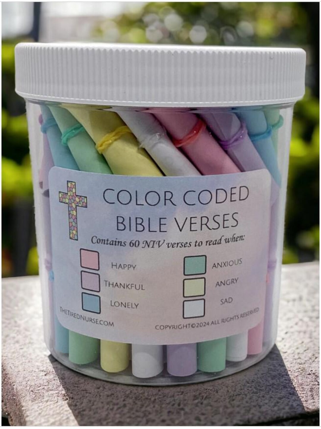 Bible Verses Color-coded Affirmation Jar - 60 Scrolls in Pastel Colors ...