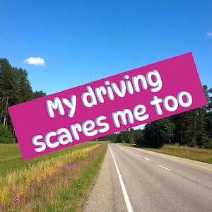 My Driving Scares Me Too, Funny Pink Bumper Sticker, Car Decals, Gift for Bad Drivers, BFF, Bestie, Daughter, Women Drivers