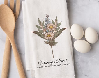 Moms Garden Print- Personalized Tea Towel - Gift For Grandma