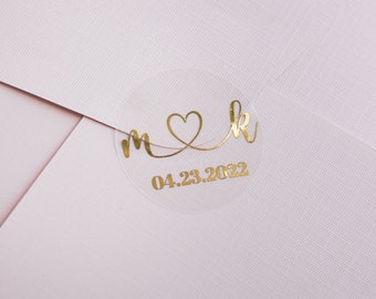 Wedding Favors Custom Stickers, Gold Foil Transparent Round Personalized Sticker Clear