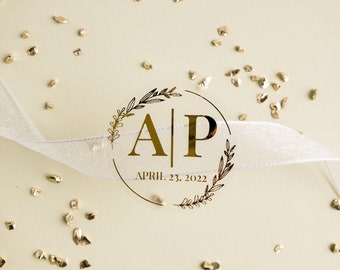 Initial stickers, Gold Foil Personalized Wedding Stickers