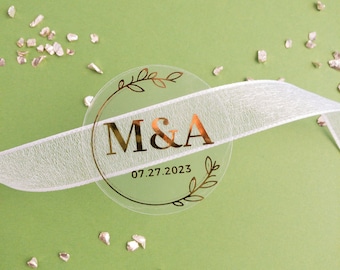Wedding Favor Bag  Custom Stickers, Gold Foil Transparent Round Personalized Sticker Clear