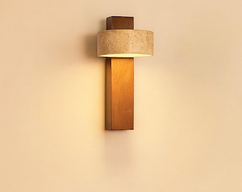 Wabi-Sabi Travertine Wall Lamp: Rotatable LED Wood Accent Light