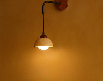 Japanese Wabi-Sabi Stone Wall Lamp, Modern LED Bedside Light, Warm Natural Decor for Bedroom, Restaurant & Bar