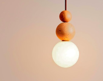 Lámpara colgante LED de piedra y madera Wabi Sabi de Navidad: lámpara de araña minimalista moderna