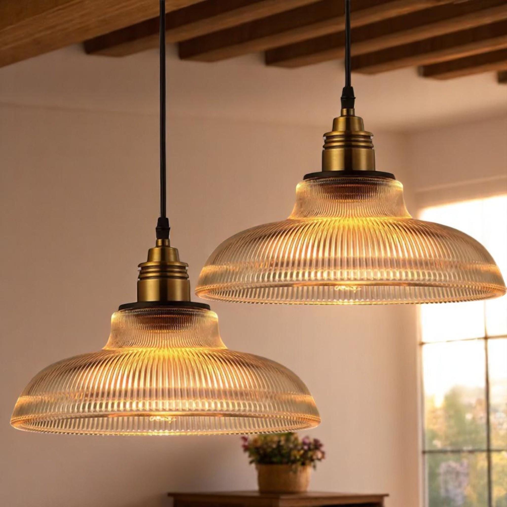 LFsem Vintage glazen hanglamp, messing E27-fitting met schakelaar, 150 cm verstelbare kabel, plafondlamp, hanglamp voor keuken, slaapkamer, woonkamer, eetkamer, helder