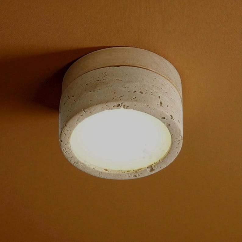 Japanese Wabi-Sabi Stone LED Ceiling Light – Cream Finish | Modern Living Room, Bedroom, Corridor & Restaurant Downlight light brown