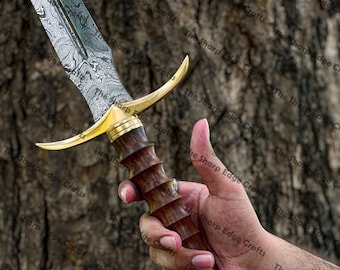 Handgeschmiedetes Schwert aus Damast-Stahl, Griff aus Rosenholz, Lederscheide
