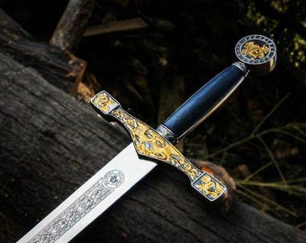 Handgefertigtes Edelstahl-King Arthur-Schwert, mittelalterliche Valhalla-Replik, freie Personalisierung