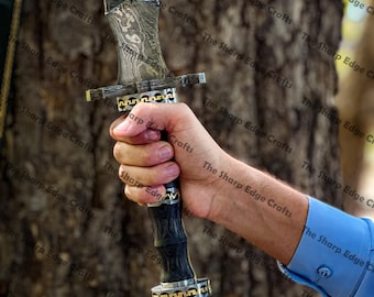 Handgeschmiedetes Schwert aus Damast-Stahl mit Scheide aus Leder