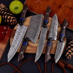 Damascus Steel BBQ Chef Set, handmade Kitchen knives, Hand Forged Chef knives Set, Damascus Chef knife, Anniversary & Birthday Gift