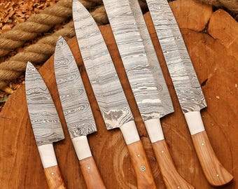 Handgeschmiedetes Damast Koch Messer Set, 5 Teilige Küchenmesser