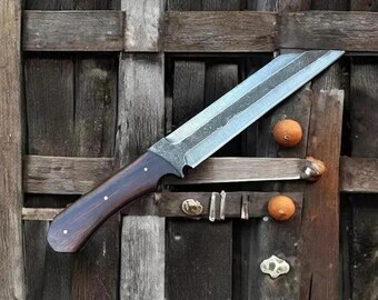 Handgeschmiedetes Wikinger Sax Messer, Full Tang Jagdmesser, Gratis Lederscheide