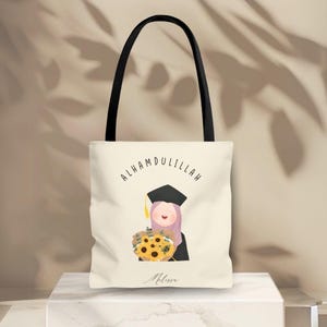 Customized Islamic tote bag with hijabi Girl | Gift for Eid, Hajj, Umrah | Muslima lifestyle | Graduation gift | Bag with Ayat Quran, Hadith