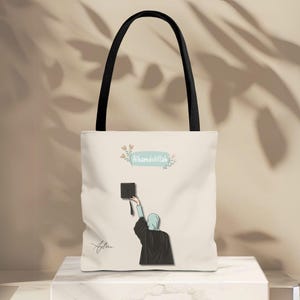 Customized Islamic tote bag with hijabi Girl | Gift for Eid, Hajj, Umrah | Muslima lifestyle | Graduation gift | Bag with Ayat Quran, Hadith