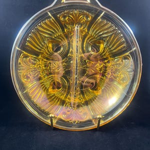 Vintage Indiana Killarney marigold carnival glass divided relish tray