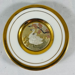 Vintage 3” Art of Chokin Swan plate with 24K gold trim