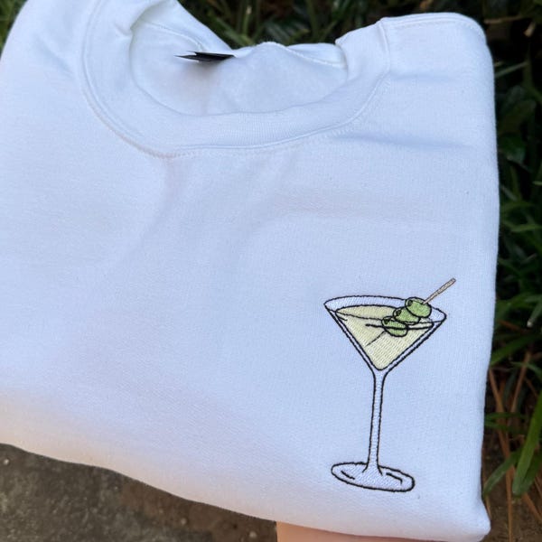 Sudadera Martini bordada, cuello redondo Tini Time, regalo para amantes de los cócteles