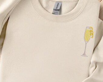 French 75 Sweatshirt, Embroidered Cocktail Sweatshirt, Birthday Gift for Her, Cocktail Lover, Mother day gift, Fun Crewneck, Champagne lover