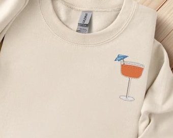 Paper plane Sweatshirt, Embroidered Cocktail Sweatshirt, Birthday Gift for Her, Cocktail Lover, Mother gift, Fun Crewneck, Bourbon Cocktail