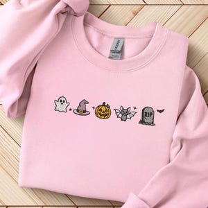 Halloween Icons Embroidered Ghost Crewneck Sweatshirt, Cute and Festive Fall Sweatshirt, Spooky Season, Halloween Sweatshirt Cozy Fall Crew
