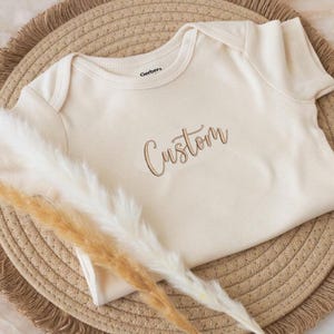 Custom Embroidered Baby Onesie® Personalized Gifts for Newborn, Pregnancy Announcement, Embroidered Natural Onesie®, Cute Infant Bodysuit