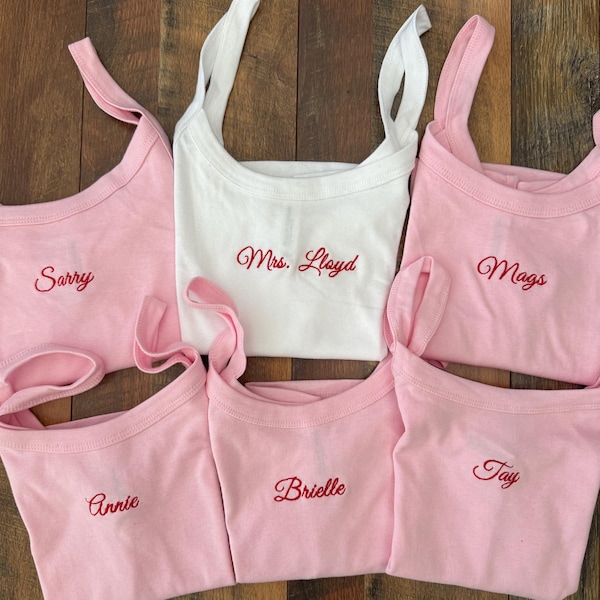 Camiseta sin mangas bordada personalizada, regalo para la novia con bordado personalizado, idea para despedida de soltera