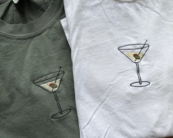 Camiseta bordada con diseño de cóctel Martini, camiseta personalizada para amantes del Martini.