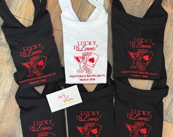 Las Vegas Bachelorette party Tank top, Embroidered Spaghetti Strap Tank Top, Bridesmaids Lucy in Love tops