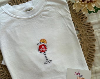 Embroidered Aperol Spritz T-shirt, Embroidered Cocktail shirt, Embroidered Summer Tee, Trendy Summer, Bachelorette party, mothers Day gift