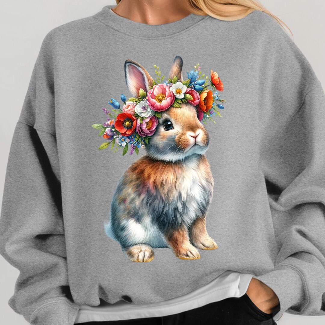 Easter Bunny T-shirt, Cute Easter Bunny With Flowers, Cute Floral Shirt ...