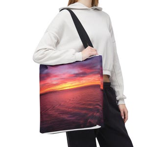 Personalized Tote bag,  polyester Alboran Sea Sunrise Framed , Spain Landscape Photo, Fine Art Mediterranean Beach Wall Decor TODAYTP