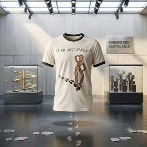 Custom graphic tee. Cotton I Am Unstoppable Ringer , Unique Mannequin, Motivational Inspirational ,  Artist Design, Aesthetic Top TODAYTP