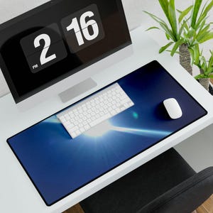 Lens Flare Sunburst Desk Mat | Blue Light Burst Mousepad,fotografia del sol  original de autor