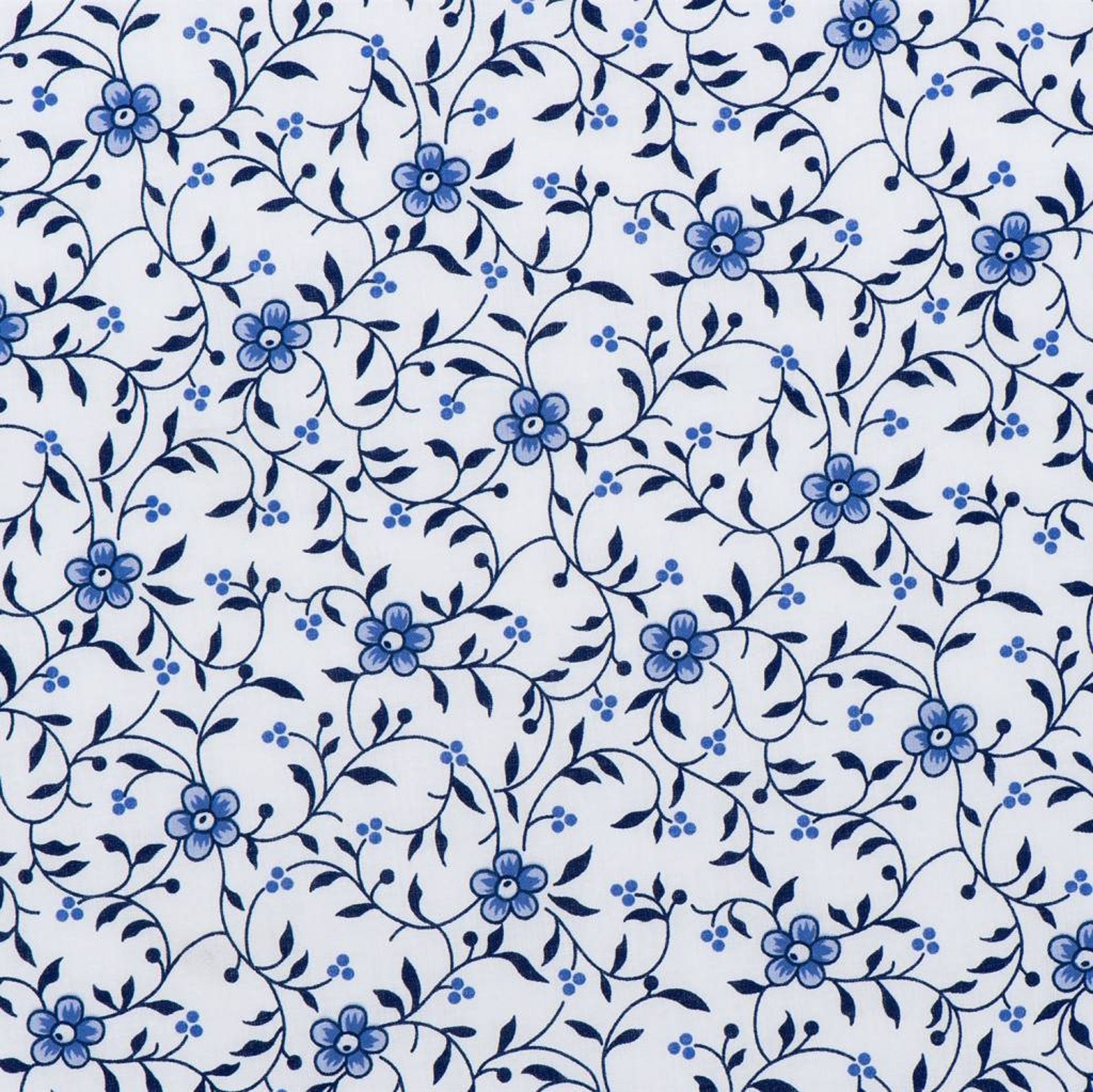 Delft Blue cotton fabric Dutch blue flower print Fat Etsy